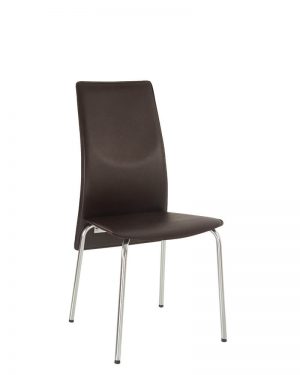 Tvirta kėdė Muza chrome minkštu atlošu ir sėdyne metalinėmis kojomis virtuvei ar kavinei.
