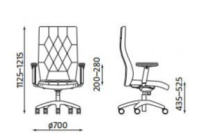 Ergonominė kėdė Chester- matmenys.