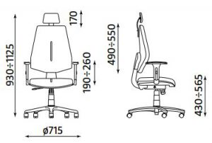 Biuro kėdės Gem HRU matmenys.