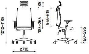 biuro kėdė I-line HR R19T- matmenys.