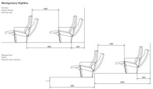 Teatrinės kėdės "Montgomery" su ergonominės formos atlošu ir sėdyne.