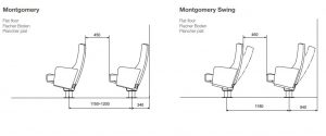 Teatrinės kėdės "Montgomery" su ergonominės formos atlošu ir sėdyne.