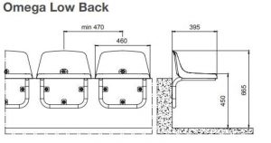 Sporto arenų kėdės Omega pagamintos iš tvirto plastiko.