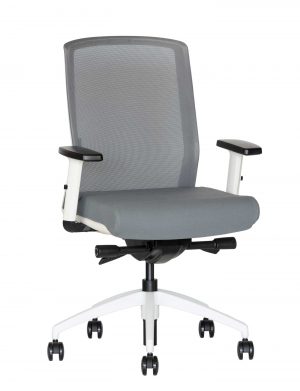Balto rėmo ergonominė kėdė Scandi su ratukais, tvirto tinkliuko atlošu.