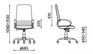 Vadovo kėdė Mirage steel chrome- matmenys.