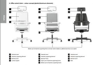 Ergonominė kėdės Xilium spalvos konceptas.