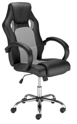 Žaidimų kėdė Racer steel juoda/pilka su porankiais